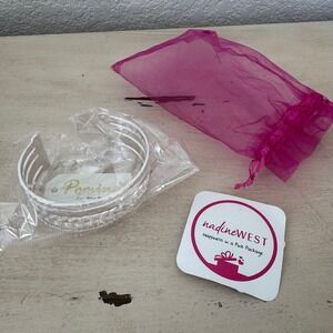 Nadine West Silver Tone Stackable Bracelets Set of 3 Rhinestone‎ Detail